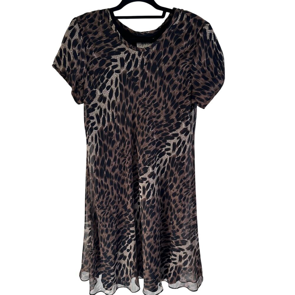 Vintage womans Jeffrey & Dara leopard print shoulder pads midi dress 14
